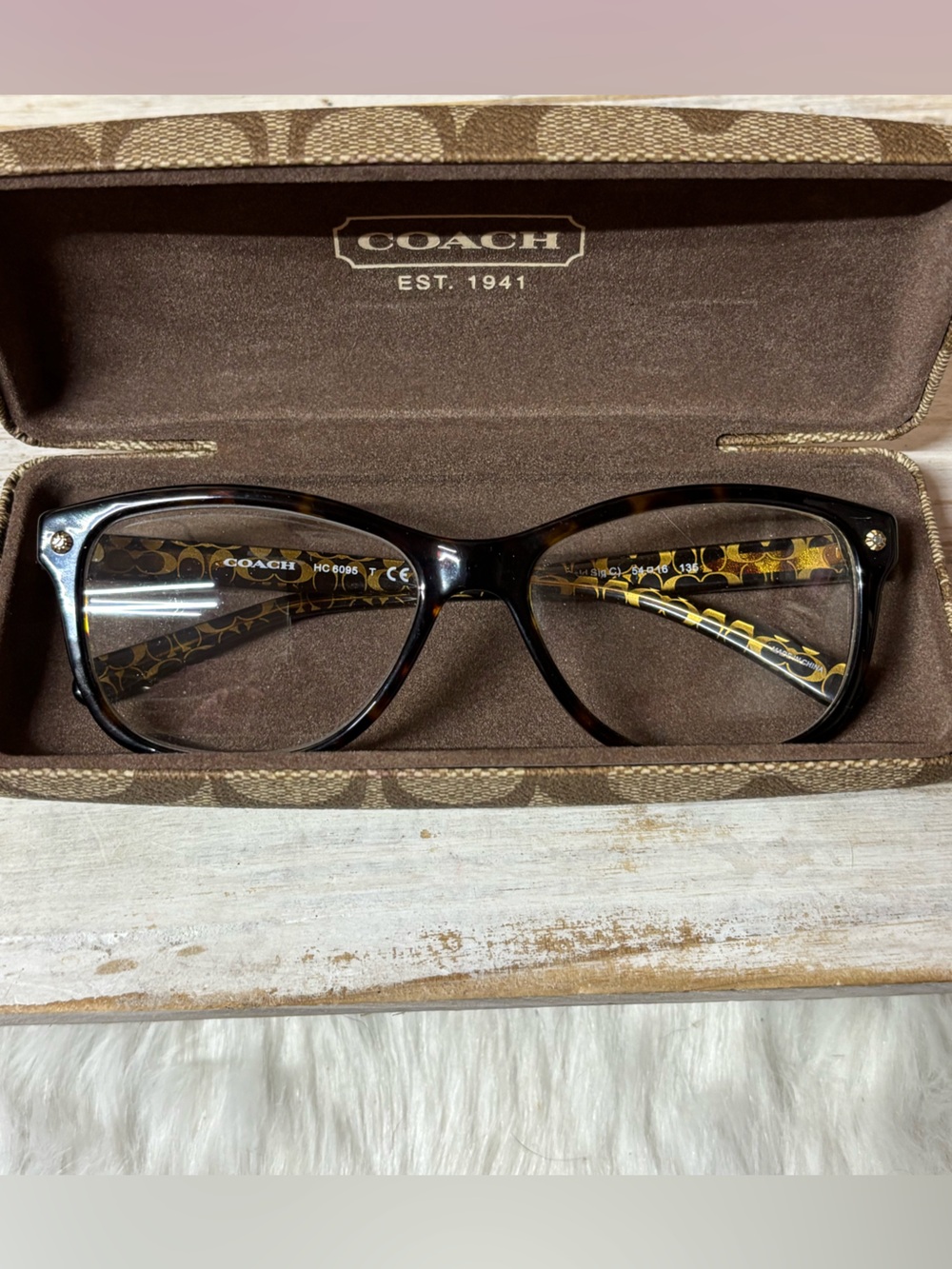 Coach Women's Tortoiseshell Frame Glasses with Signature Pattern